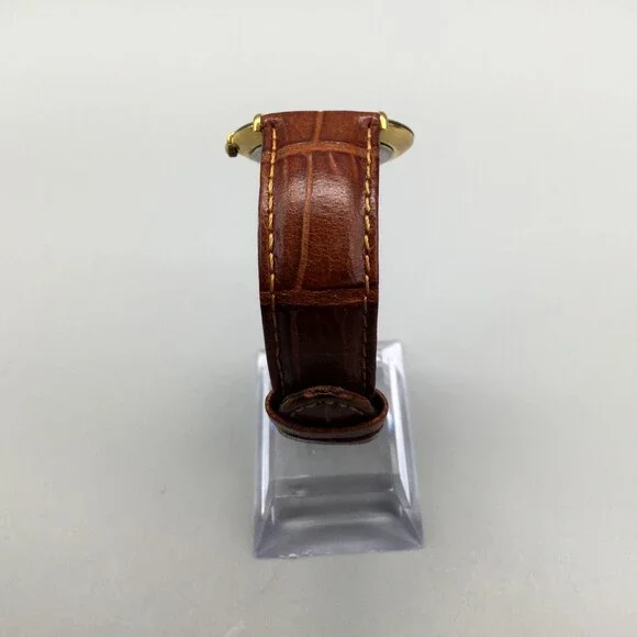 Vtg Rodania Watch Women 32mm Gold Tone Date Brown Leather Band New Battery - Picture 4 of 14